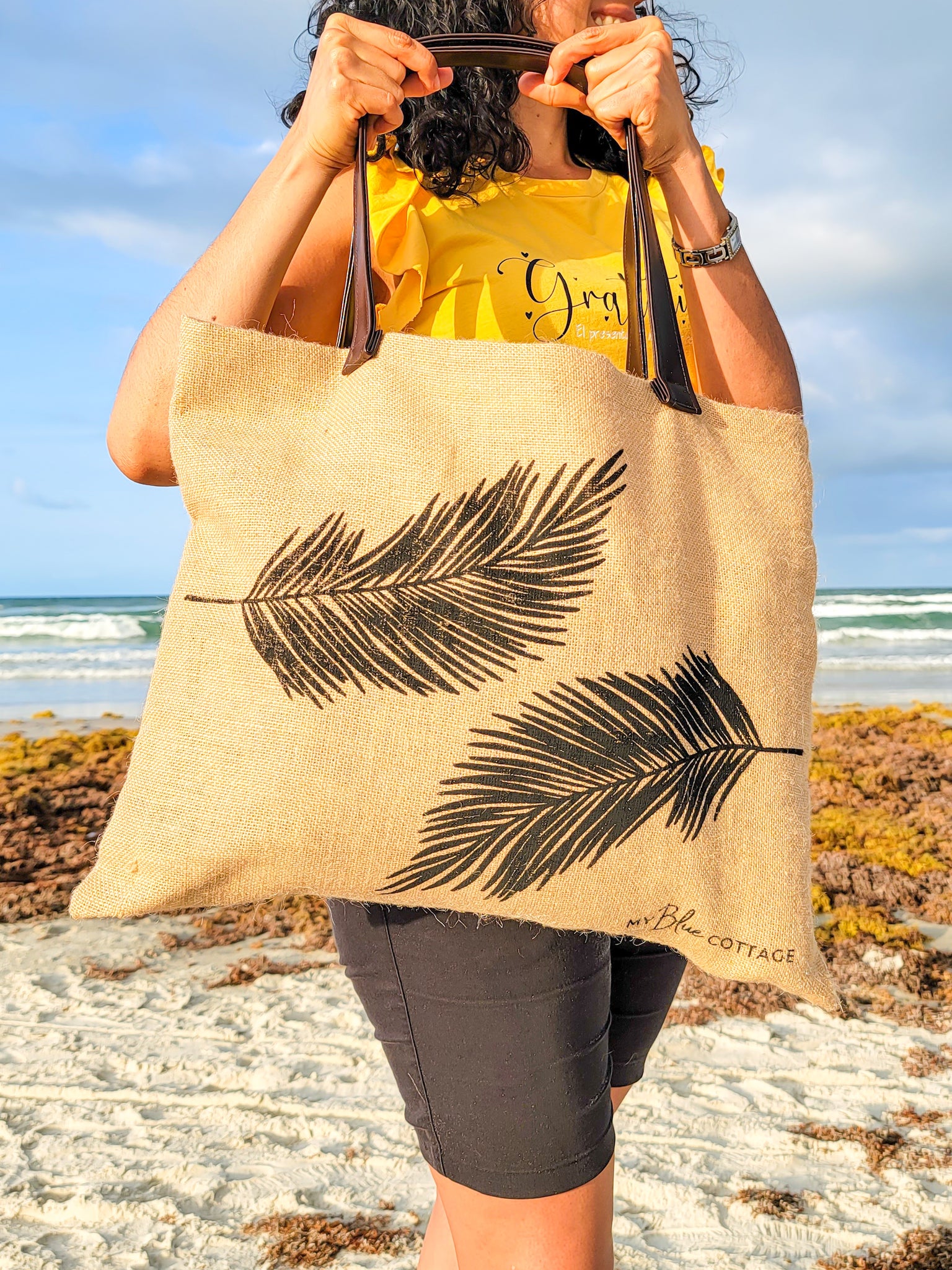 Handcrafted Cotton and Jute Shoulder Tote Bag | Aticue Decor